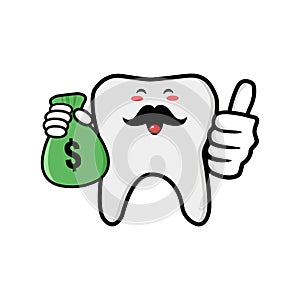 Cute tooth cartoon mascot character funny expression