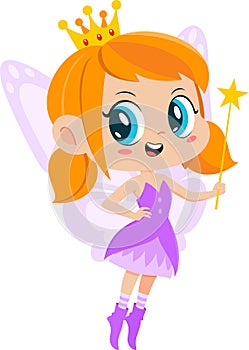 Cute Tooth Fairy Girl Cartoon Character Flying With Magic Wand