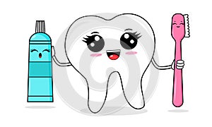 Cute tooth holds toothbrush and toothpaste