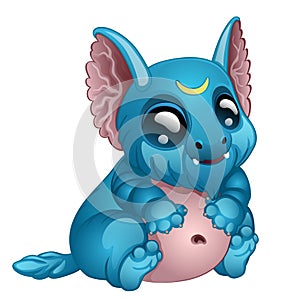 Cute toothy blue monster with big eyes and ears