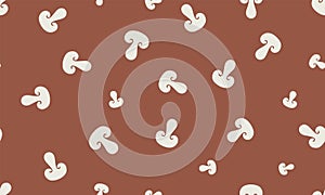 Cute tossed button mushroom halves seamless vector pattern, champignon mushroom textile print