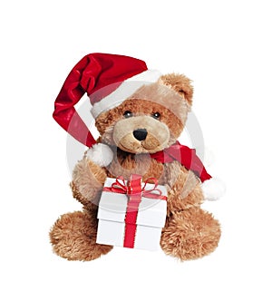 Roztomilý hračka medveď vianočný darček na bielom 