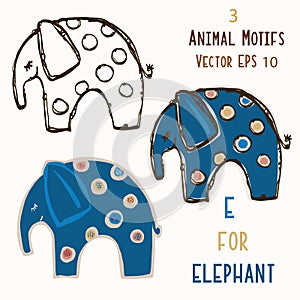 Cute Toy Elephant Clipart Vector Motif. Kids Safari Animal with Fun Playful Polka Dot Pattern. Hand Drawn for Gender