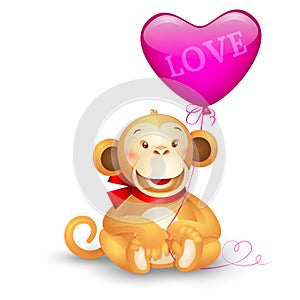 Cute toy monkey holding a balloon -- vector icon