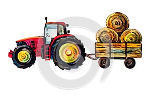 Cute tractor with trailer isolated on white background.