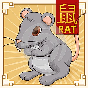 Cute Traditional Chinese Zodiac Animal: Rat, Vector Illustration