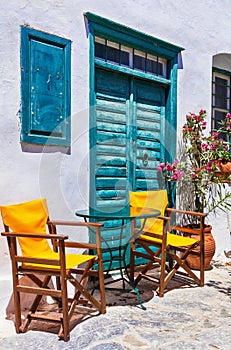 Cute traditional tavernas of Greece. Amorgos island