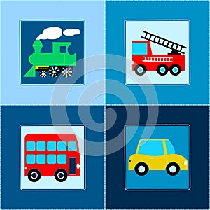 Cute Train Bus Car and Fire truck children seamless pattern