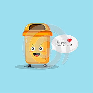 Cute trash can with hearts in speech bubbles