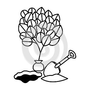 Cute tree plant with earth isolated icon