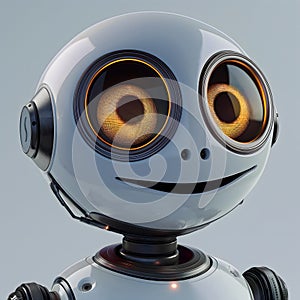 cute,trendy chatbot with cheerful expression,resembling friendly ,modern robot,boasting two vibrant eyes and beaming smile,