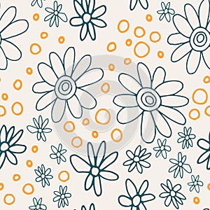 Cute and trendy floral vector pattern with tulips, poppy flowers and berries