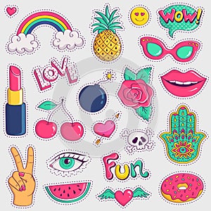 Cute and trendy patches. Vector stickers.