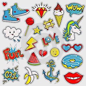 Cute and trendy patches. Vector stickers.