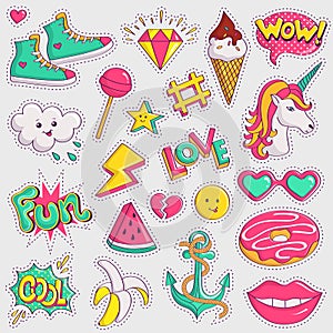 Cute and trendy patches. Vector stickers. photo