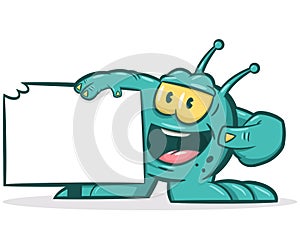 Cute troll with blank board vector cartoon monster character