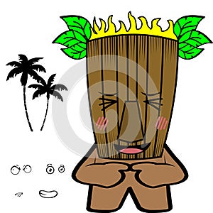 Cute Tropical hawaian tiki mask character cartoon kawaii expressions collection illustration