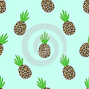 Cute tropical pineapple fruit pattern background - funny vector drawing seamless pattern.