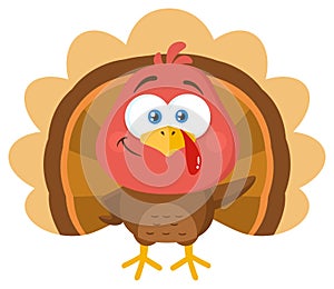 Cute Turkey Bird Cartoon Character Waving