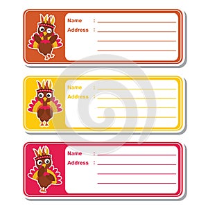 Cute turkeys on colorful background suitable for kid address label design