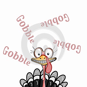Cute turkeys mascot illustration and gobble text white background