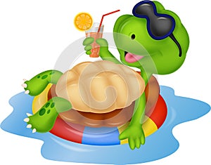Cute turtle cartoon on inflatable round