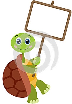 Cute turtle with empty signboard