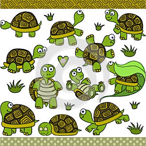 Cute turtle set digital elements