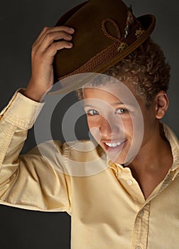 Cute Tween Boy Tipping Hat