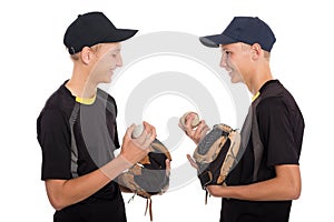 Cute twin brothers - young baseball players