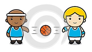 cute two boys playing basketball passing