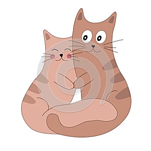Cute two cats in love. Animal vector illustration for greeting card or poster.
