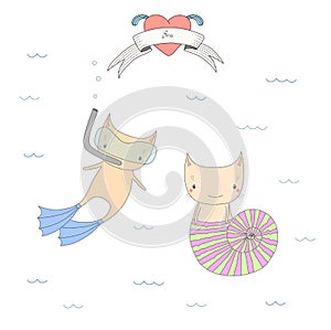 Cute under water cats illustration