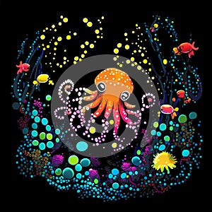 Cute Underwater Baby Octopus Marine Scene