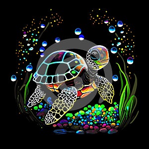 Cute Underwater Baby Turtle Marine Scene