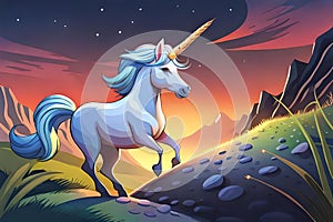 cute unicorn in cartoon style for web landing page, banner, flyer, card, sticker