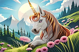 cute unicorn in cartoon style for web landing page, banner, flyer, card, sticker