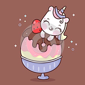 Cute Unicorn cartoon sweet dessert yummy ice cream Pony child vector