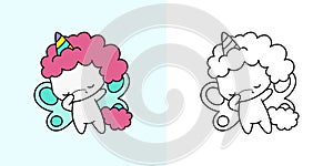 Cute Unicorn Clipart for Coloring Page and Illustration. Happy Clip Art Unicorn. Vector Illustration of a Kawaii for