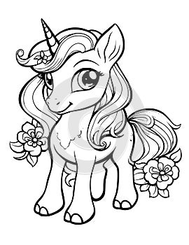 Cute Unicorn Coloring Page Drawing For Kids