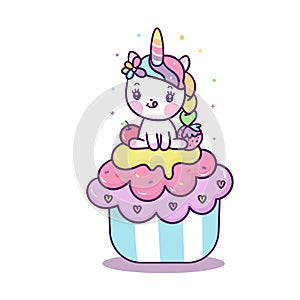 Cute Unicorn cupcake vector, Pony cartoon Kawaii cupcakes: Fabulous fashion fairytale horse party invite