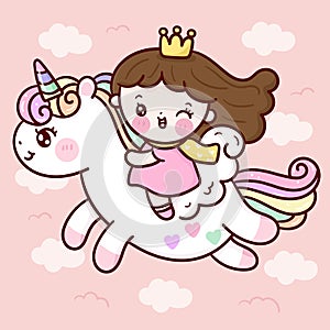 Cute Unicorn cupid vector with sweet heart label pony cartoon kawaii animals pastel background Valentines day