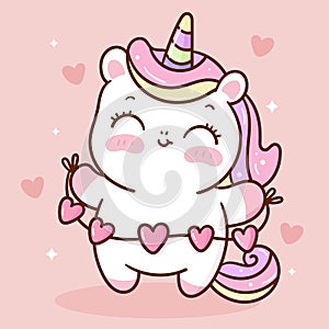 Cute Unicorn cupid vector with sweet heart label pony cartoon kawaii animals pastel background Valentines day