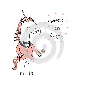 Cute unicorn in a dinner jacket