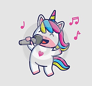 cute unicorn girls singing. cartoon animal nature concept Isolated illustration. Flat Style suitable for Sticker Icon Design