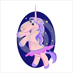 Cute unicorn isolated set, magic pegasus flying with wing and horn on rainbow, fantasy horse vector illustration, myth