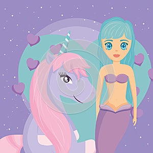 Cute unicorn and mermaid design