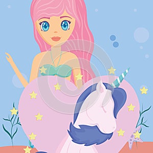 Cute unicorn and mermaid design