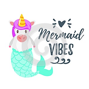 Cute unicorn with mermaid tail