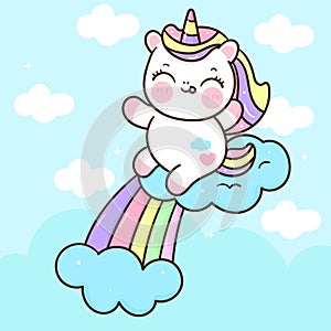 Cute Unicorn pegasus vector fly on sky princess pony cartoon pastel background Valentines day